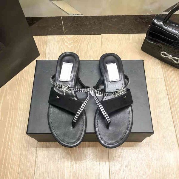 

designer slippers summer herringbone fairy star pressure drill chain flat men women beach sandals slides fashion shoes, Black