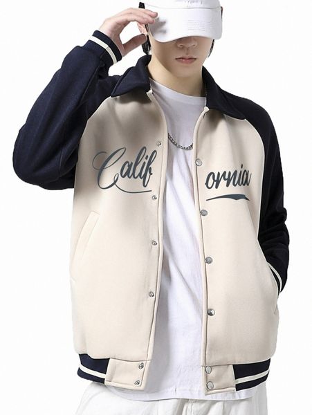 

men's jackets men letter graphic raglan sleeve colorblock jacket d2rk#, Black;brown