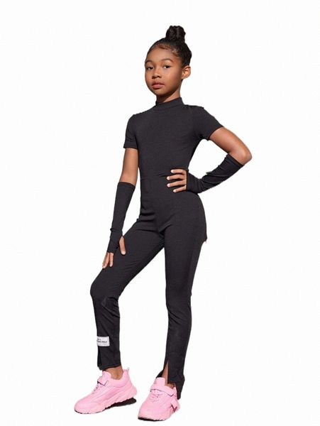 

women's sweaters girls letter patched detail split hem jumpsuit with arm sleeves q5tf#, White;black