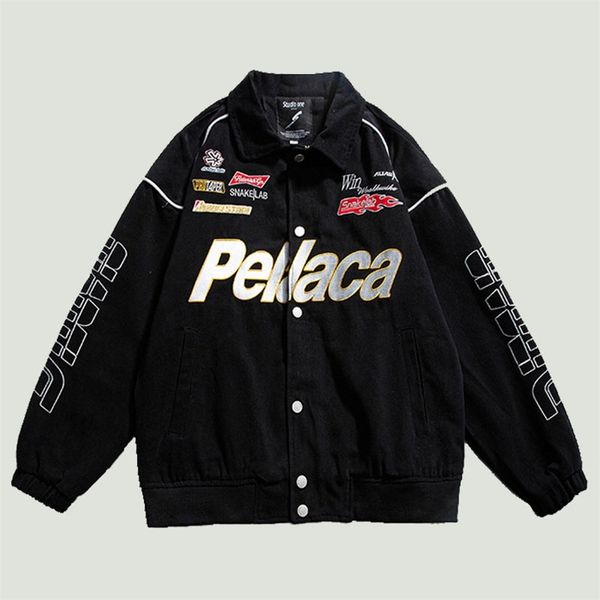 

mens jackets streetwear bomber baseball jacket mens vintage letters embroidery patchwork lapel loose motorcycle casual varsity jackets 22082, Black;brown