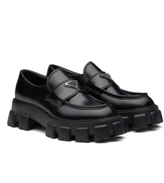 

sandals original box designer monolith ladies loafers thick sole platform sneakers white black triangle logo brushed leather pointed round t