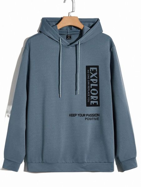 

men's hoodies & sweatshirts men slogan graphic drawstring hoodie 73yb#, Black