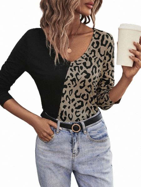 

women's t-shirt two tone leopard print tee 2022 new u67j#, White