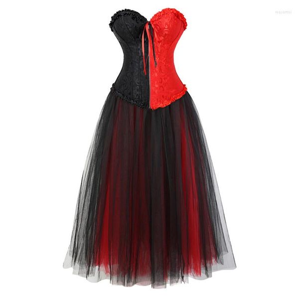 

bustiers & corsets womens vintage corset dress gothic brocade with floor length skirt party lace up plus size, Black;white