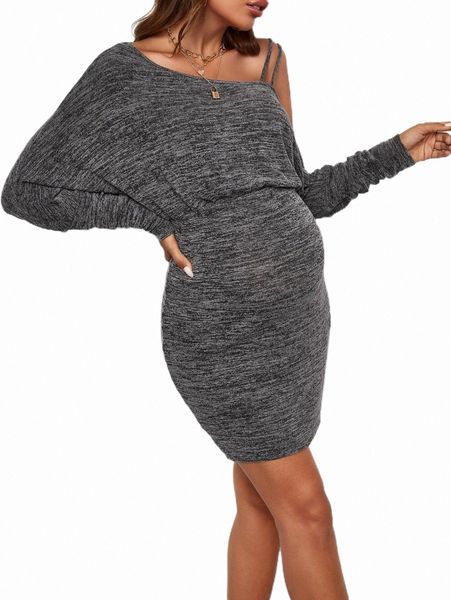 

plus size dresses maternity asymmetrical neck marled knit dress t34z#, Black