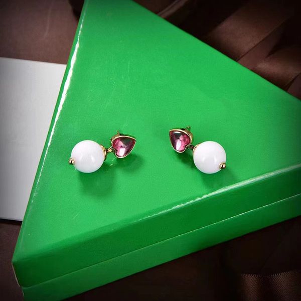 

womens sweet heart brand luxury stud earrings 18k gold pearl pendant purple stone lovely designer earring ear rings wedding jewelry gift, Golden;silver