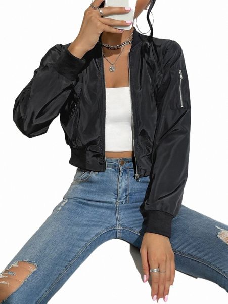 

women's jackets zip up crop bomber jacket 2022 new b6if#, Black;brown