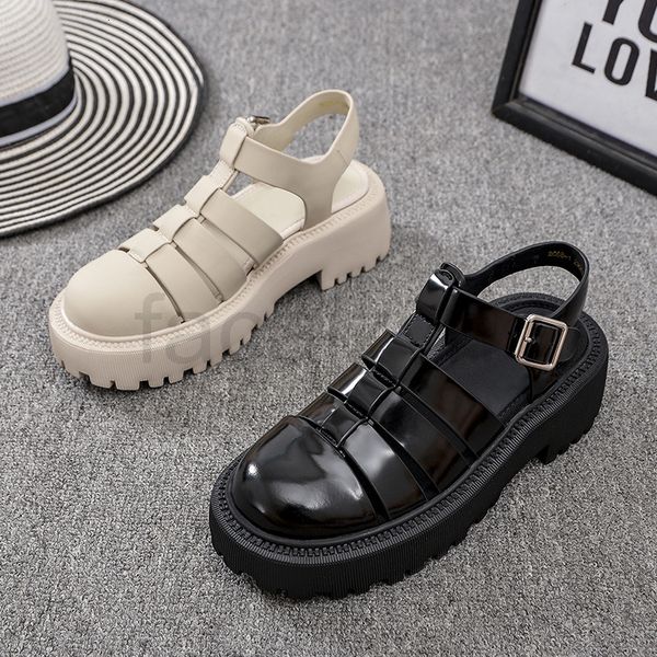 

sandals designer women's shoes summer european goods thick bottom one line buckle sandals flat roman fashion, Black