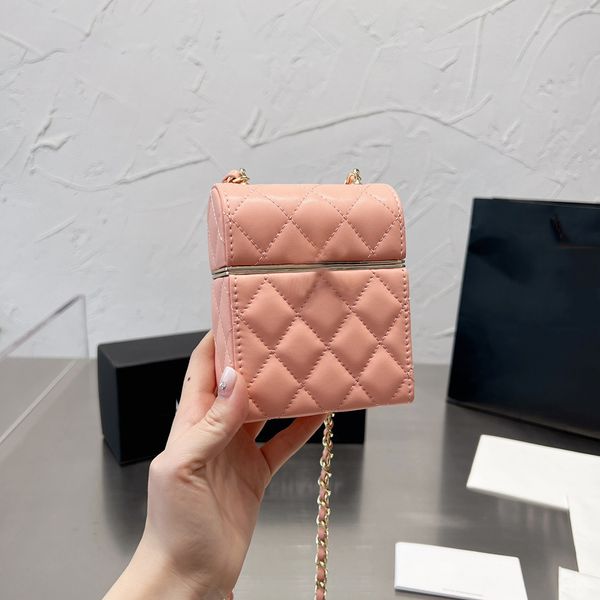 

Women Chain Mini Shoulder Bags Designers Diamond Lattice Suture Crossbody Bags Lady Solid Color Leather Daily Storage cosmetic Coin Purse, Pink
