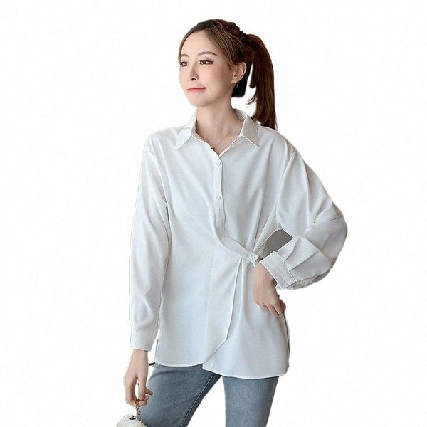 

women's blouses & shirts women's blouses & shirts long sleeves female loose harajuku shirt blouse women 2022 irregular hem two wea, White