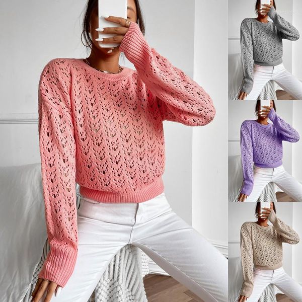 

women's sweaters women spring autumn solid color hollow out see through o-neck long sleeve y2k pullovers woman casual loose knitted, White;black