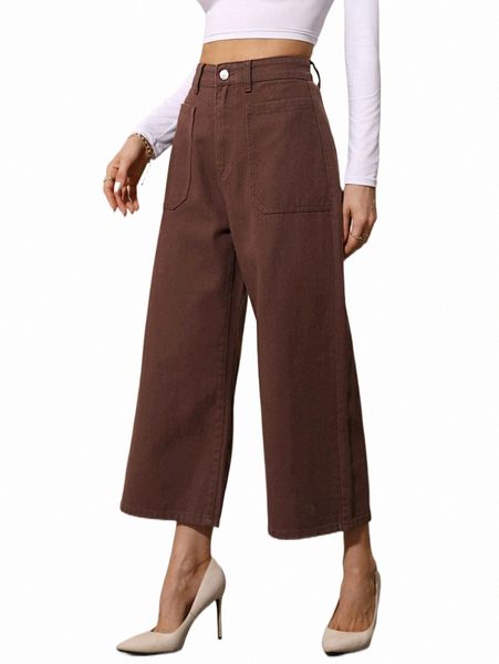 

women's jeans high waist dual pocket wide leg jeans m5y6#, Blue