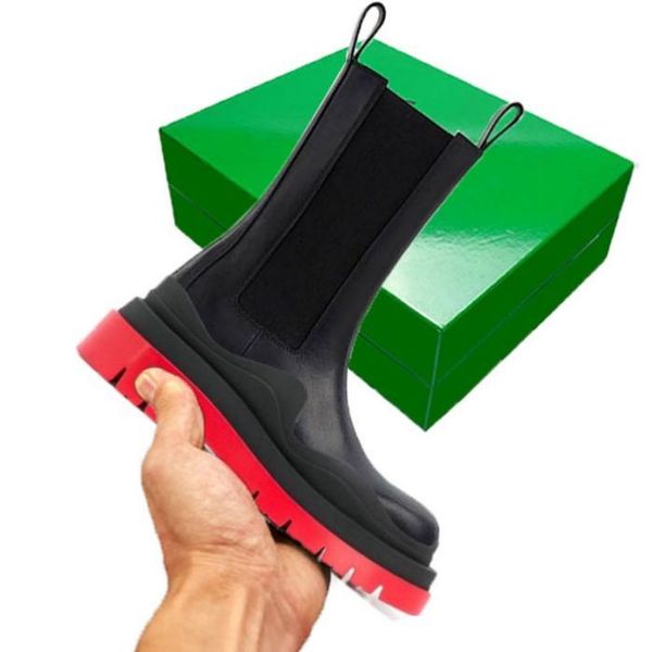 

black/red women man bottega boots luxury tire lean leather chelsea women's booties men lug platform chunky shoes lady knight low boots