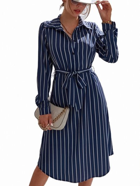 

casual dresses tall striped print belted shirt dress x7bn#, Black;gray