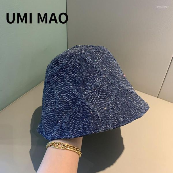 

berets umi mao rhinestone fisherman hat korean net red all-match small brim bucket face japanese personality basin sun hats 2k, Blue;gray