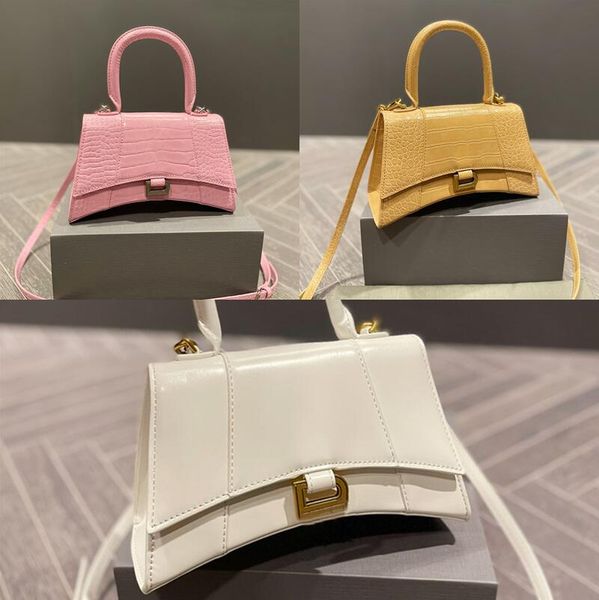 

designer lux large-size cowhide hourglass bag rivet magnetic closure pink crocodile pattern embossing bottom arch radian make old silver met