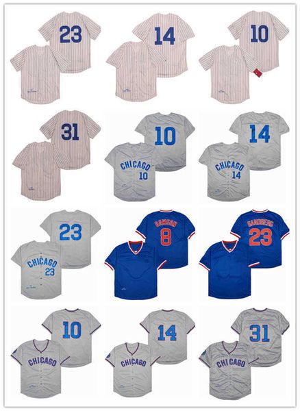 

baseball jerseys ryan sandberg 23 ernie banks 14 santo 10 dawson 8 maddux 31 jersey white blue gray color retired men stitched, Blue;black