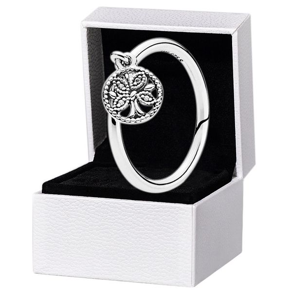 

925 sterling silver family tree pendant ring women girls party jewelry for pandora girlfriend gift rings with original box set, Slivery;golden
