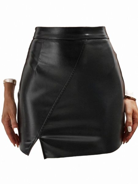 

skirts tall split hem pu skirt 2022 new 2022 new m8qn#, Black