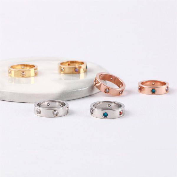 

6 diamonds couple diamond ring titanium steel jewelry valentine's day gift size 6-11278e, Silver
