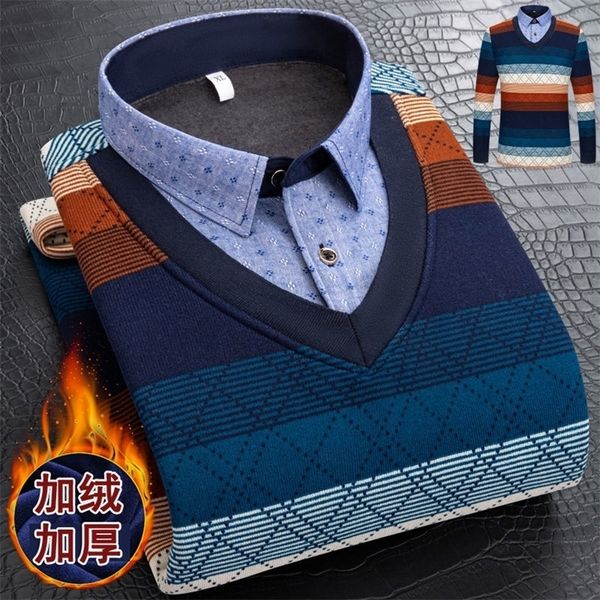 

men's sweaters 5xl men fleece shirt collar autumn winter fashion grid solid thicken warm male plus velvet 220830 220830, White;black
