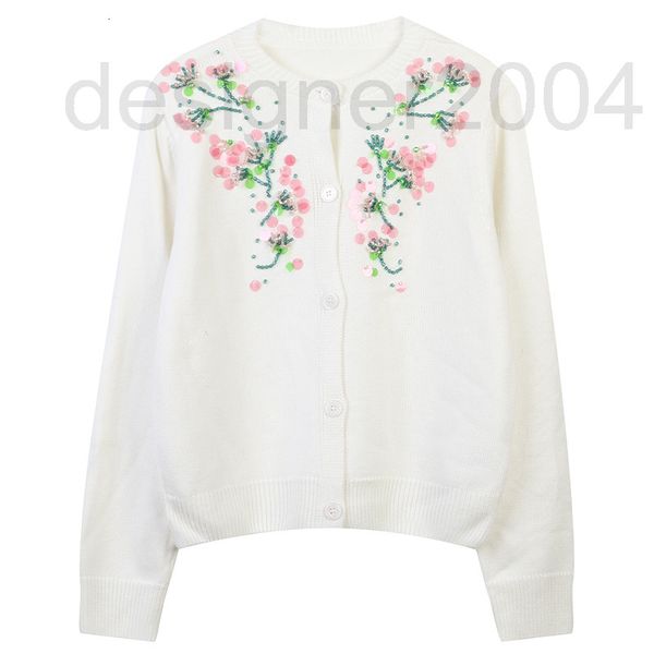

women's sweaters designer 2022 new autumn women's fashion knitted cardigan with color contrast studs and flower stitching slim fit, White;black