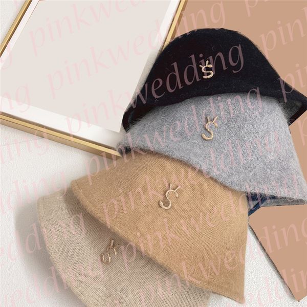 

wool bucket hat outdoor warm fisherman hats designer solid golf cap metal letter dome bucket caps, Blue;gray