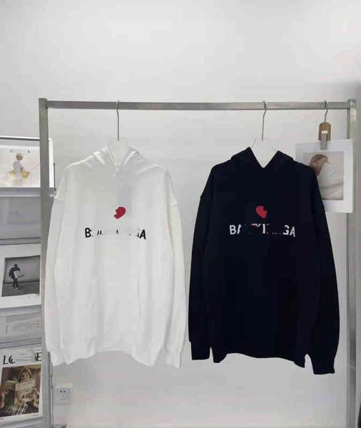 

hoodie balenciga designer early autumn fashion brand ba peach heart embroidery casual loose age reducing lovers, Black