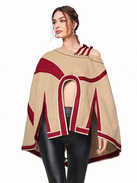 

women's down & parkas x dreamsterss two tone asymmetrical neck cloak sleeve split front cape overcoat z8ox#, Black