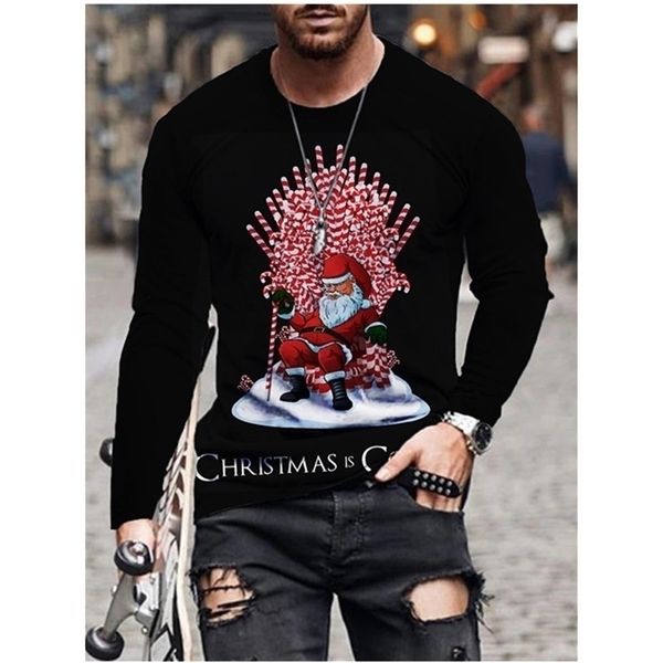 

mens t shirts men long sleeve autumn oneck casual oversized 3d print art cartoon christmas series t shirt 220829, White;black
