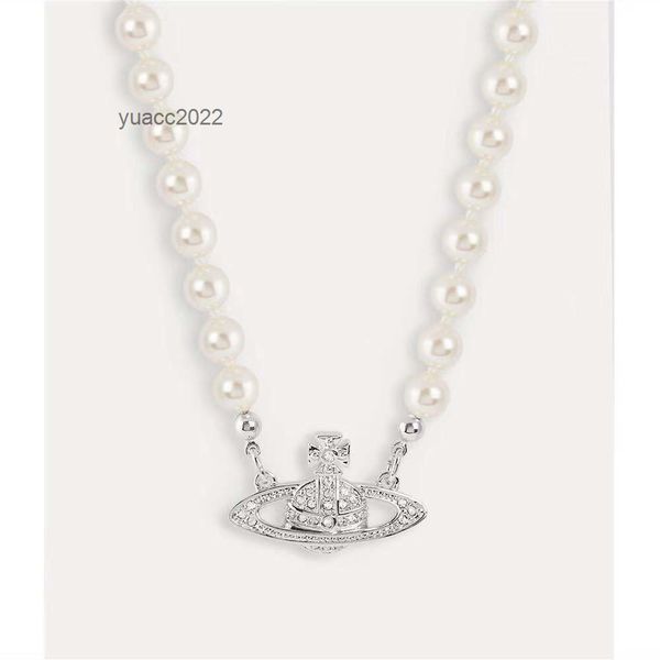 

pendant necklaces vivian westwood necklace saturn female ouyang nana same niche chocker pearl clavicle chain, Silver