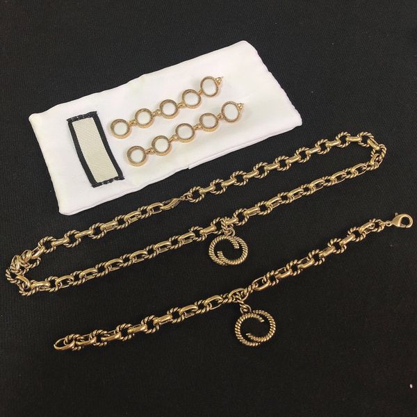 

set fashion stud necklace bracelet double g letter personality ladies wedding party designer jewelry high quality, Golden;silver