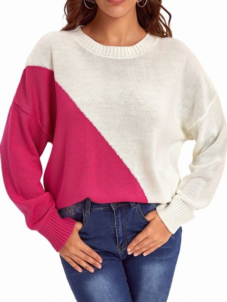 

women's sweaters two tone drop shoulder sweater v7l9#, White;black