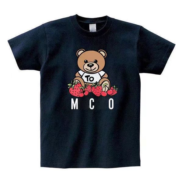 

summer mens t shirts round neck t shirt bear print men's short sleeve fashion casual cotton tees, White;black