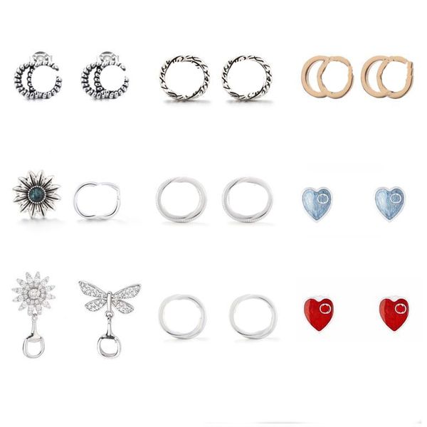 

11color mixed simple hoop 18k gold plated luxury letters stud 925 silver brand designers geometric famous round crystal pearl earring jewelr, Golden;silver