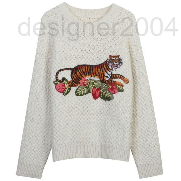 

women's sweaters designer fashion pullover sweater autumn and winter 2022 new women's clothing contrast color tiger animal embroid, White;black