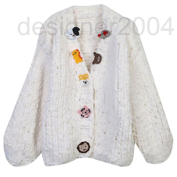 

women's sweaters designer fashionable women's clothing autumn and winter 2022 new cartoon pendant splicing loose sweet v-neck lant, White;black