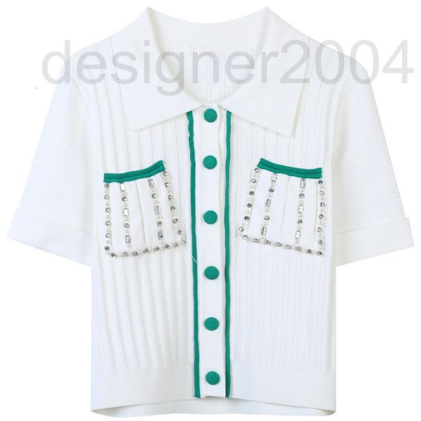 

women's sweaters designer short sleeved t-shirt women's spring 2022 new stripe contrast diamond temperament lapel small fragrance, White;black