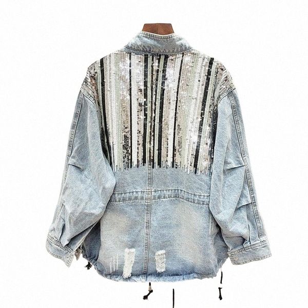 

women's jackets women's jackets autumn spring loose denim women fashion sequins jeans jacket coat female casual outerwear streetwe, Black;brown