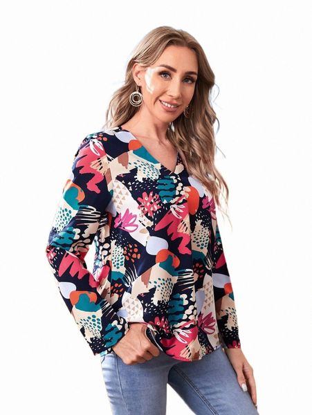 

women's blouses & shirts emery rose floral print v neck blouse t7xf#, White