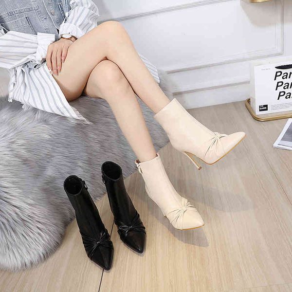 

boots winter fashion new thin high heel pointed bow short boots size 35-41 220830, Black