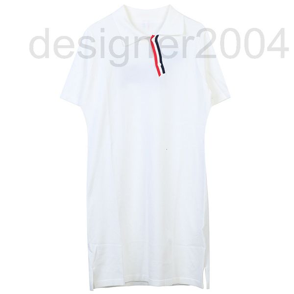 

casual dresses designer summer new polo collar knitted dress contrast stripe dog embroidery casual simple thin medium long skirt women 1mir, Black;gray