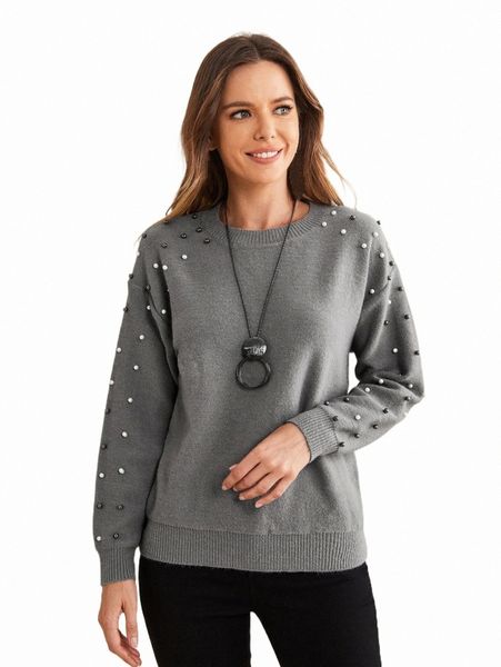 

women's sweaters emery rose pearls beaded drop shoulder sweater p5ej#, White;black