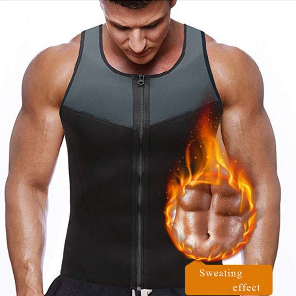 

men's body shapers shaper wear vest neoprene sweating abdomen zipper splicing fitness v neck sauna suit corset shirt bodysuit slimming, Black;brown