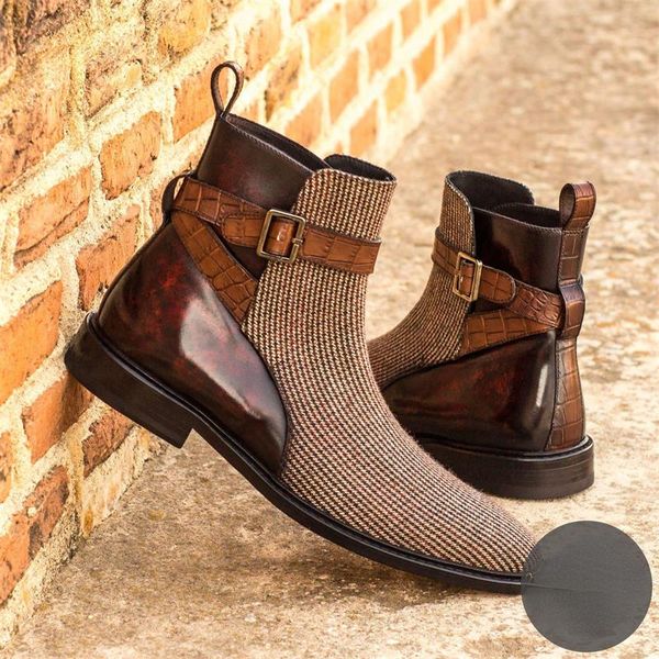 

British Ankle Boots Men Shoes Classic Color-blocking PU Stitching Belt Buckle Fashion Casual Street All-match AD031, Clear