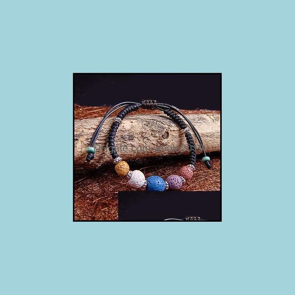 

beaded strands braided colorf lava stone beads strand bracelet friendship bracelets adjustable rope essential oil diffu dhseller2010 dheke, Black