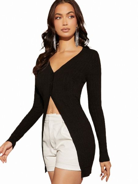 

women's sweaters bae solid quarter button cardigan p3fq#, White;black