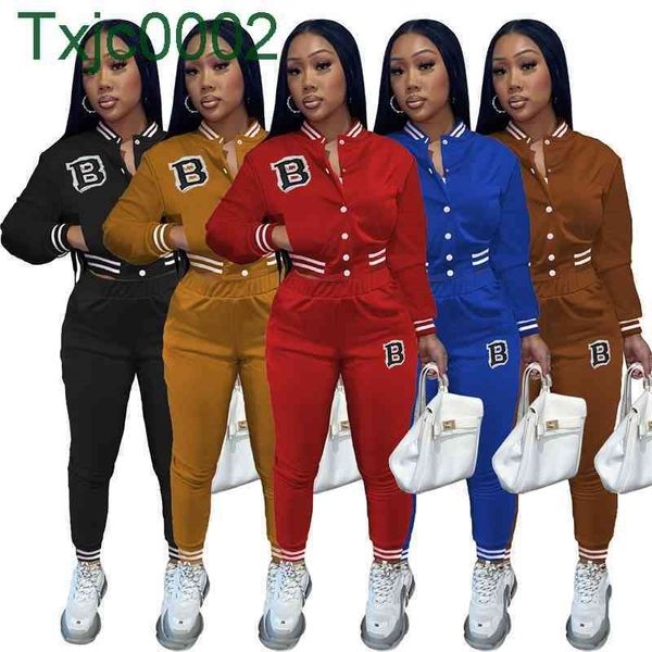 

fall winter women baseball jacket tracksuits letter print button sweaterpants 2 piece set, Gray