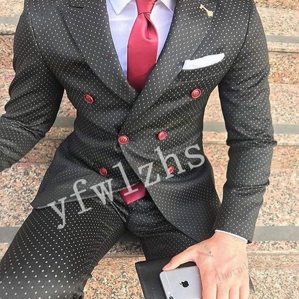 

handsome double-breasted jacket men suits groom tuxedos groomsmen wedding prom man blazer color optional 06, Black;gray