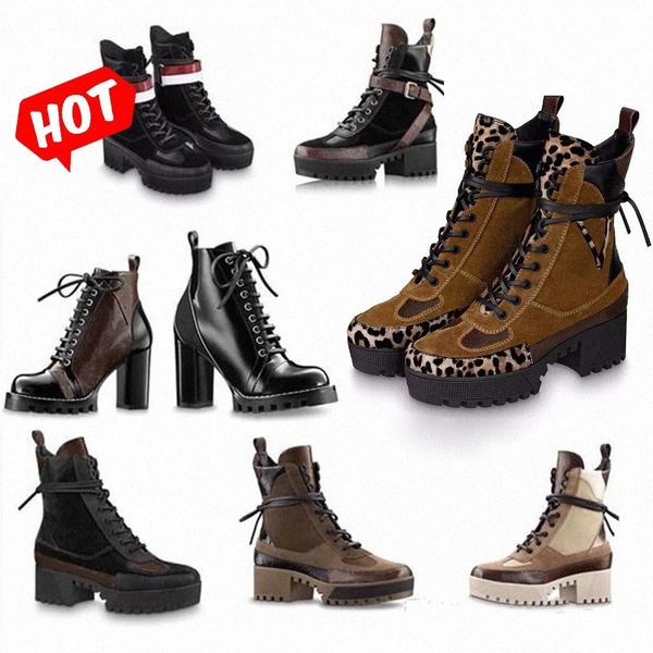 

designer 22 classic woman boots senior fashionable desert denim leather luxurious winter platform rubber high heels short boots, Black